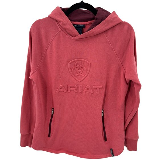 Ariat Pink Sweatshirt Hoodie Womens Large With Logo Embroidery & Front Zipper - Picture 1 of 7